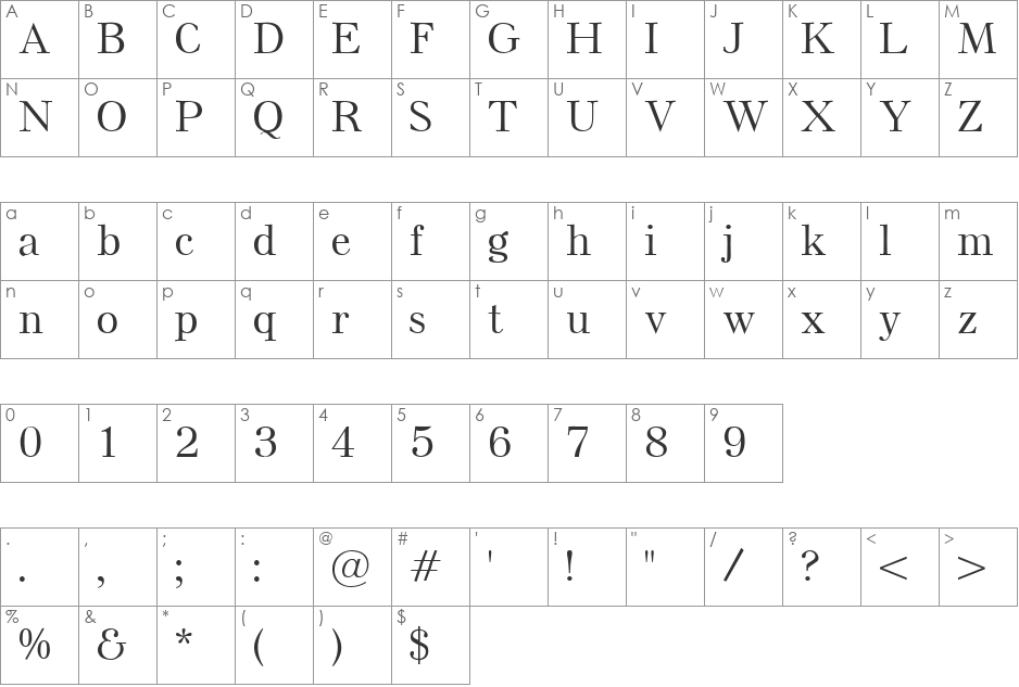 Westend font character map preview