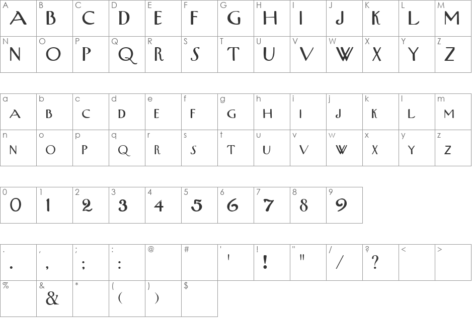 WestEnd font character map preview