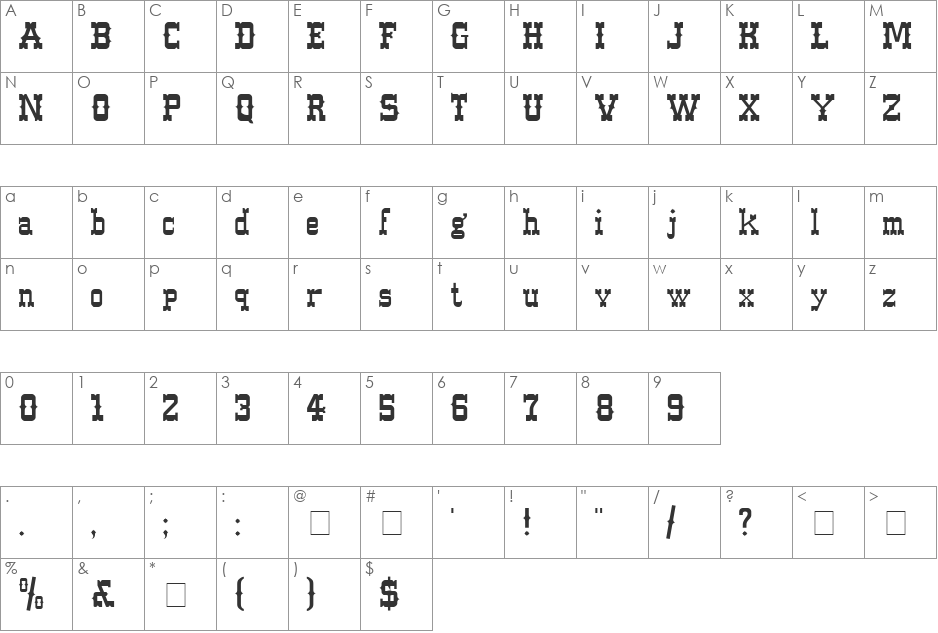 Western font character map preview