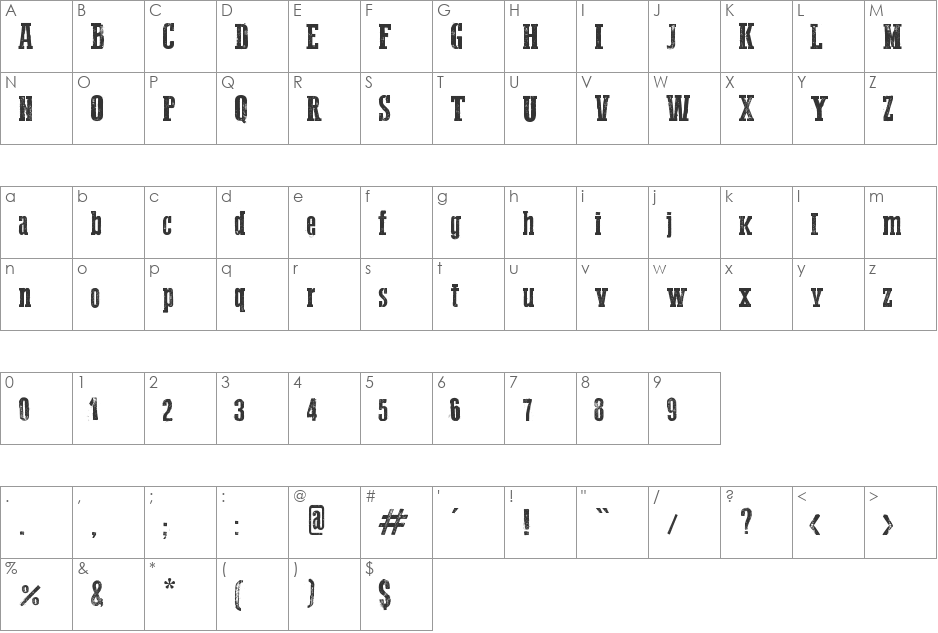 Western Bang Bang font character map preview