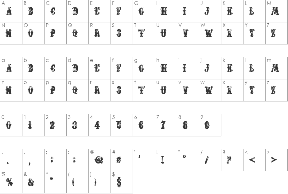Western Dead font character map preview