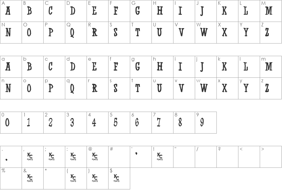 Western Swagger font character map preview