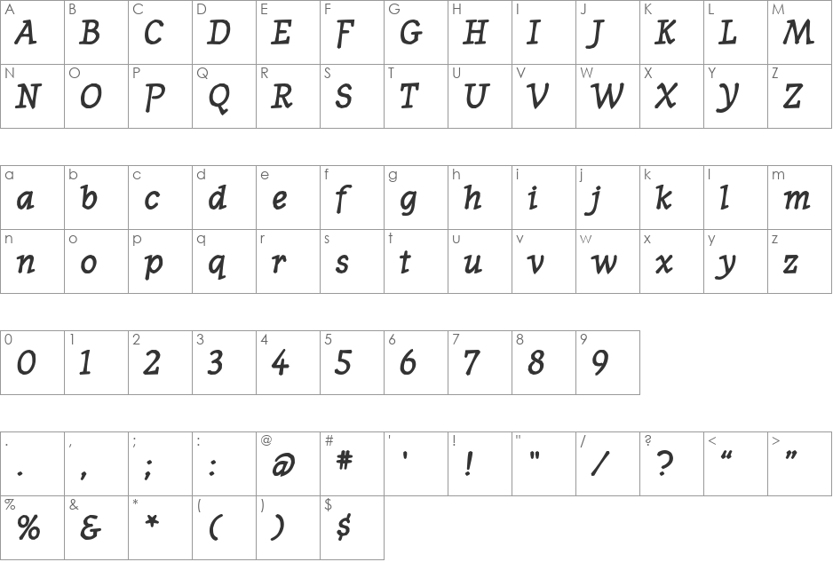 WesternPressSSK font character map preview