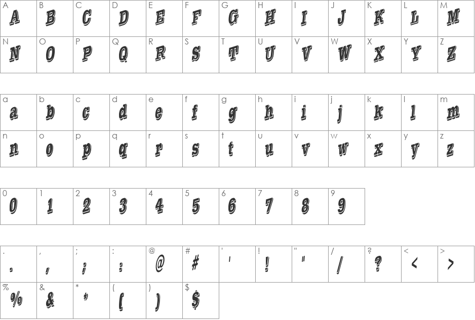 WesternSlant font character map preview