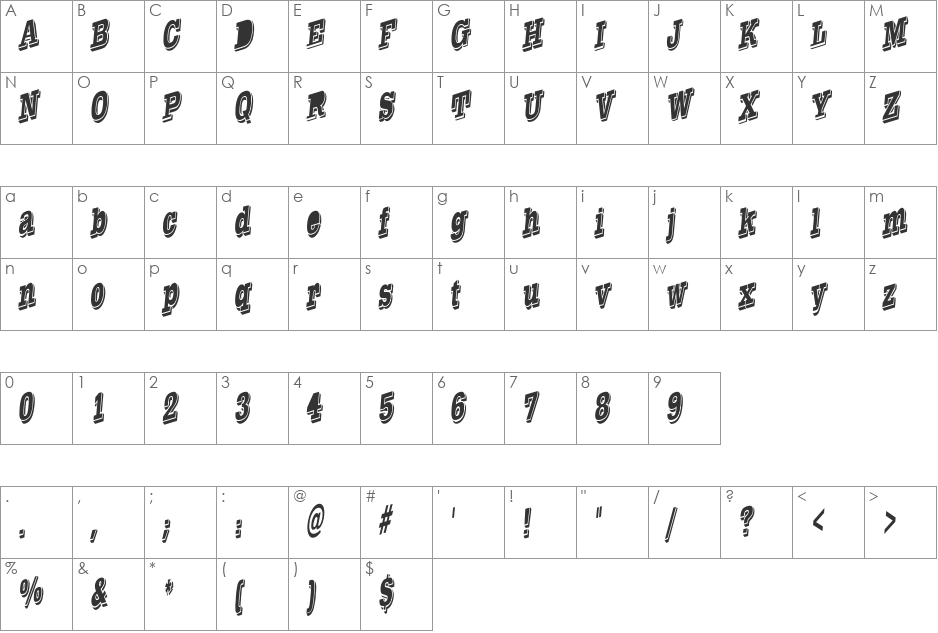 WesternSlant font character map preview