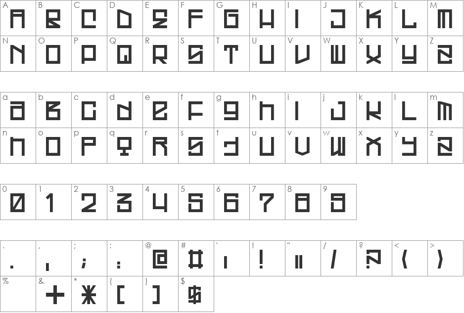 Westrider 2057 font character map preview