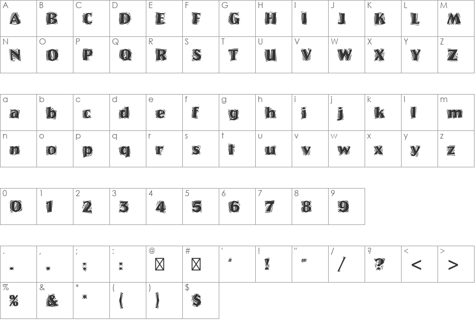 Westwood Std font character map preview