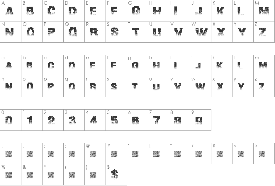 BinaryWaters font character map preview