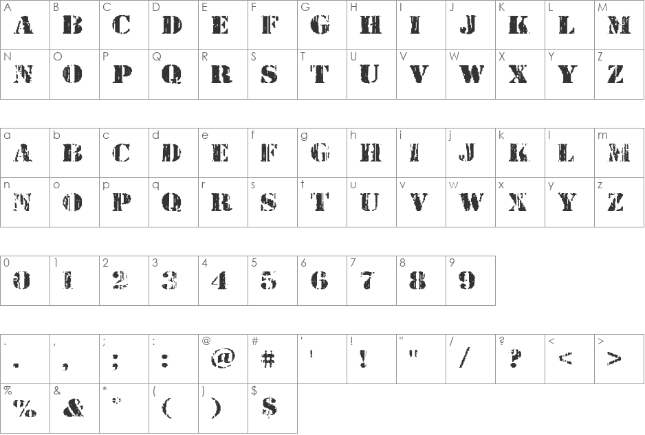 Wetworks Expanded font character map preview