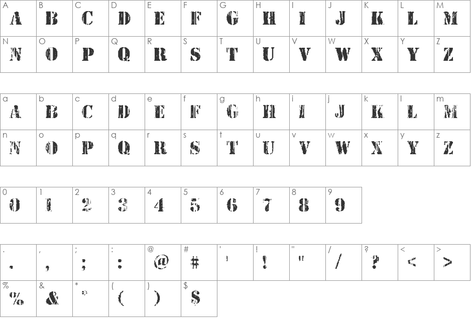 Wetworks Staggered font character map preview