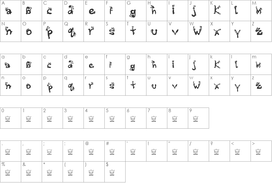 We_Wabbits_quikijiki font character map preview