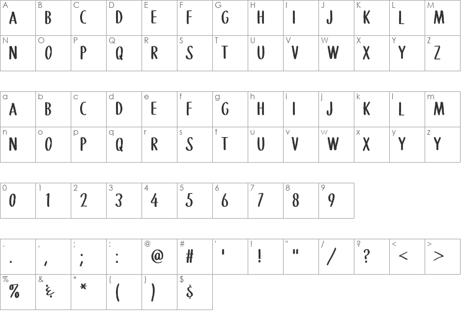 WGTreeline font character map preview