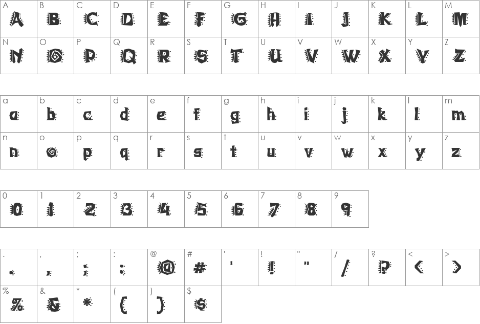 Whassis ICG Frantic font character map preview
