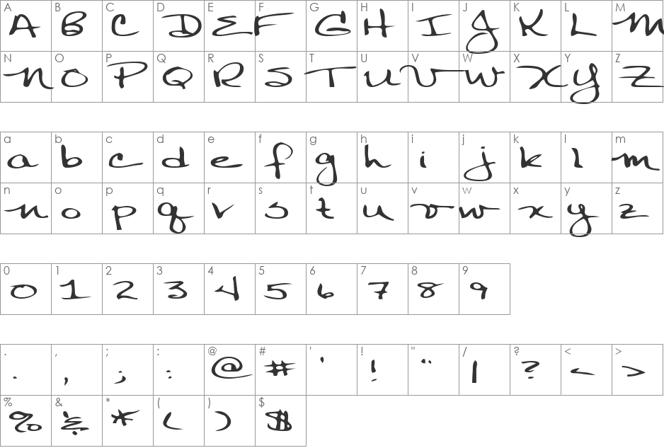 Binky font character map preview