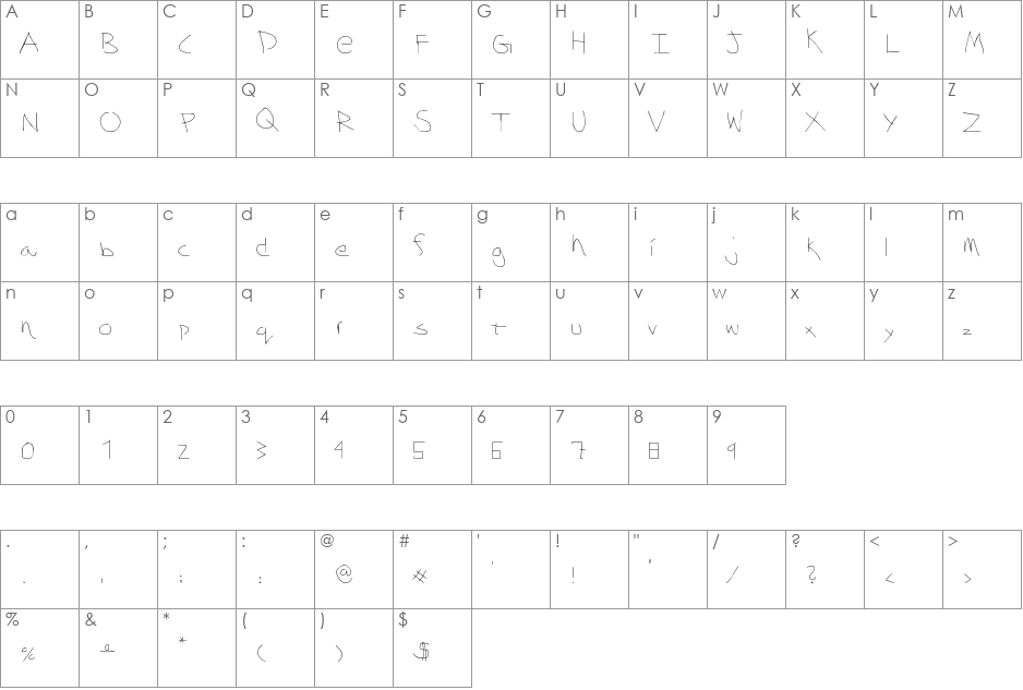Whatever Hand font character map preview
