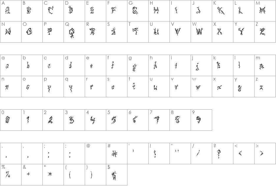 Whaze font character map preview