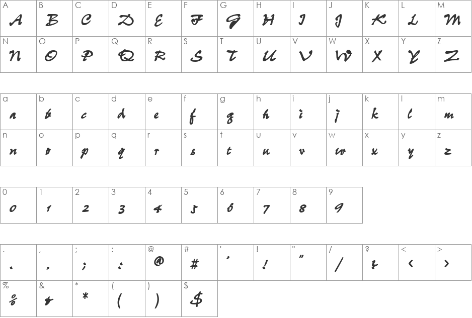 WheedleSSK font character map preview