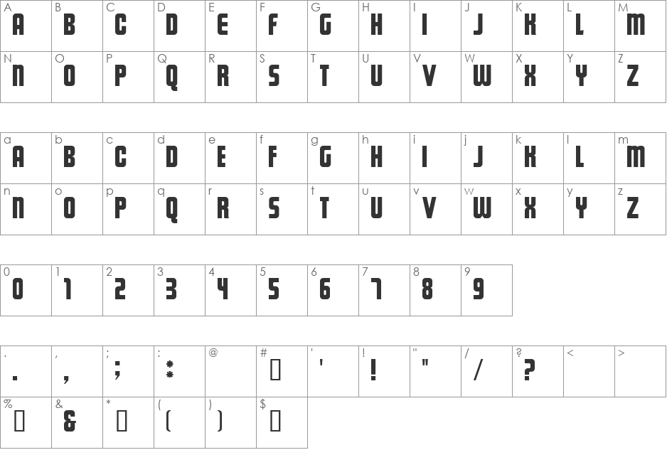 Wheels font character map preview