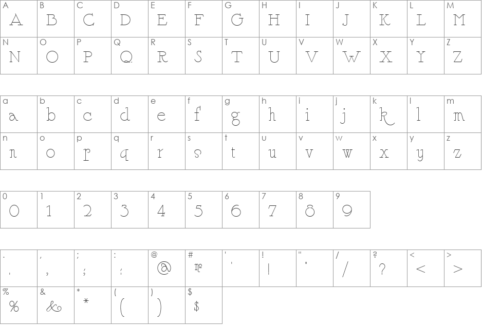 Whg Simpatico NF font character map preview