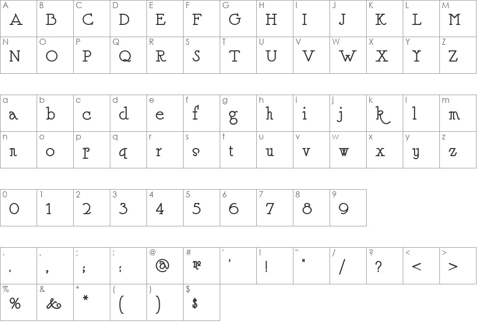 WHGSimpaticoNF font character map preview
