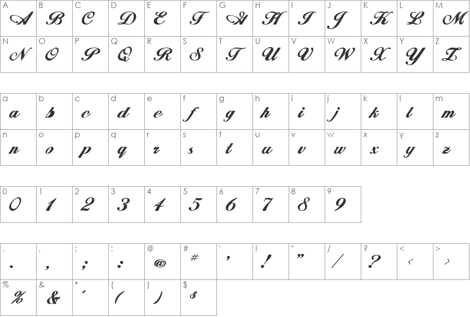 WhimsiScriptSSK font character map preview