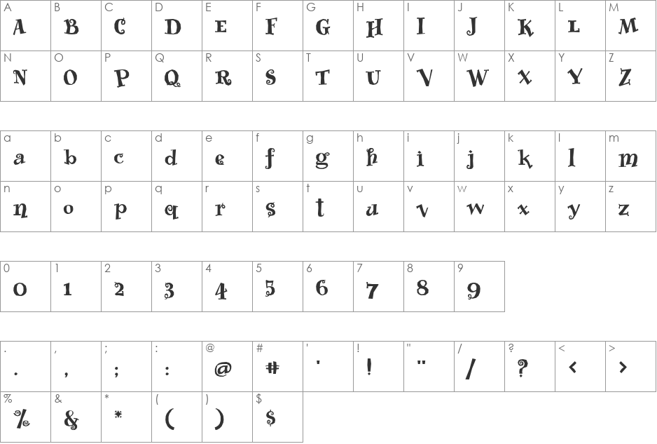 Whimsy ICG Heavy font character map preview