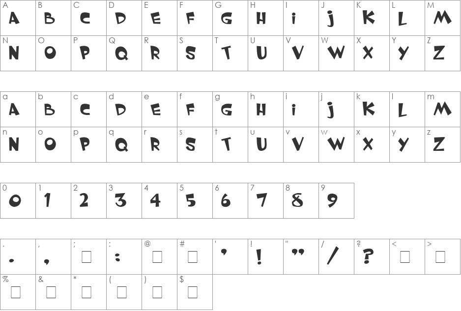 Whimsy TT font character map preview