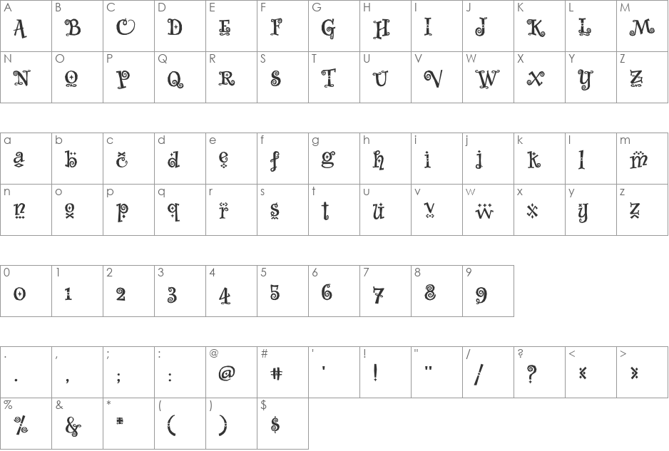 WhimsyICG font character map preview