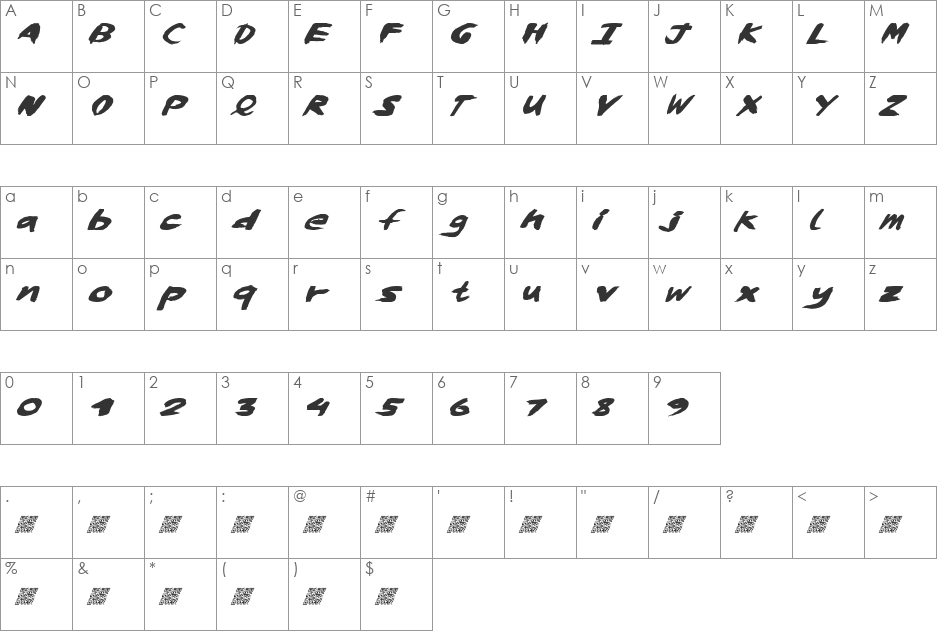 WhiskyLickers font character map preview