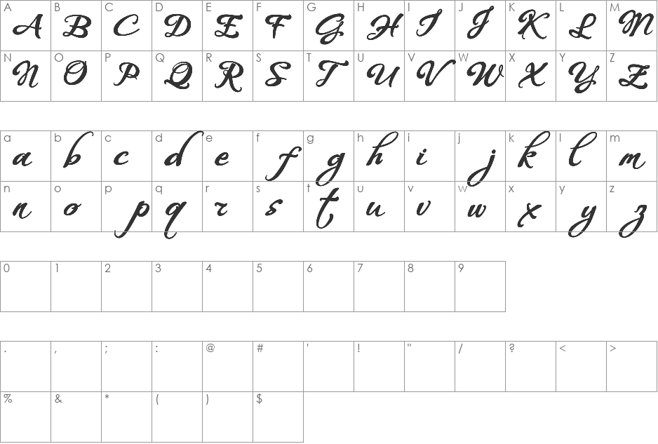 WHISPERS CALLIGRAPHY_DEMO_essential_BOLD font character map preview
