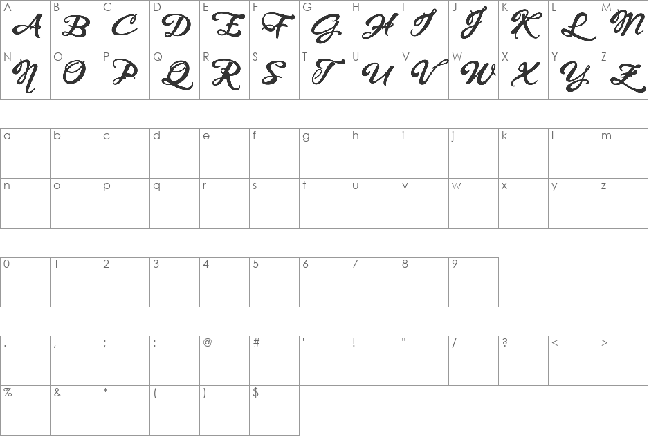 WHISPERS CALLIGRAPHY_DEMO_sinuous_BOLD font character map preview