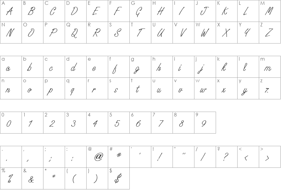 WhisperWrite font character map preview
