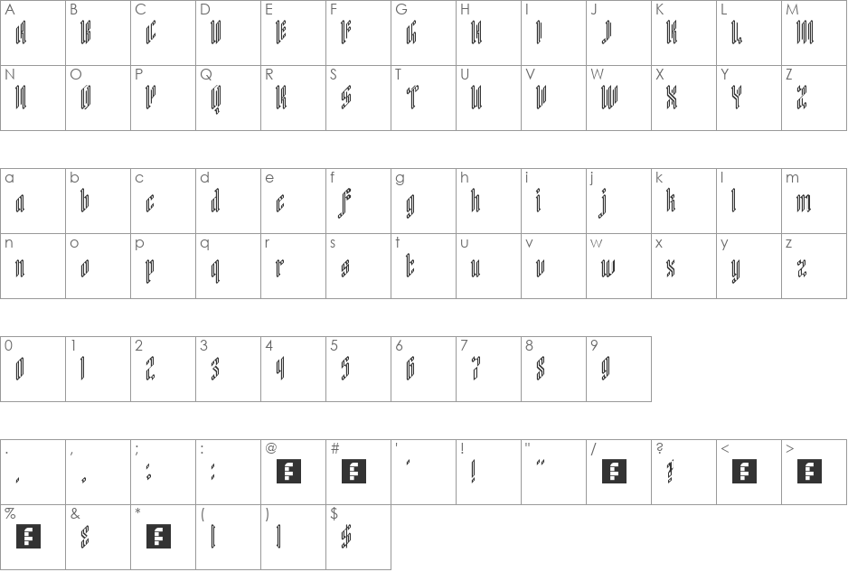 White Knight font character map preview