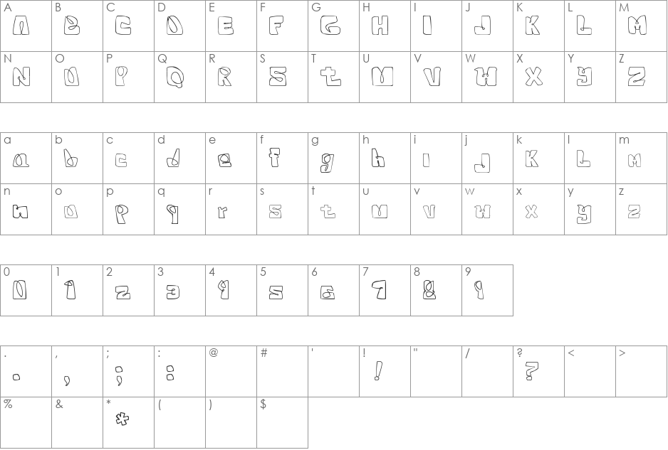 White Squared font character map preview