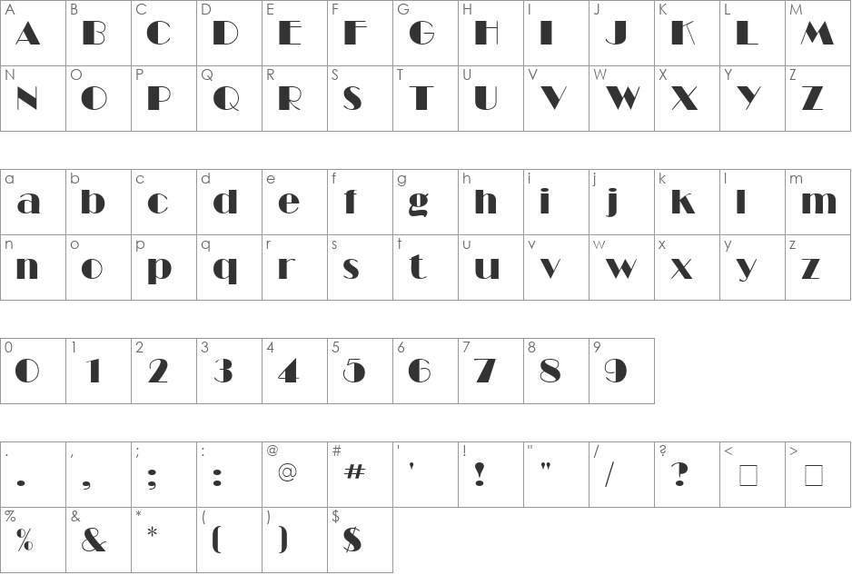 WhiteBlack font character map preview