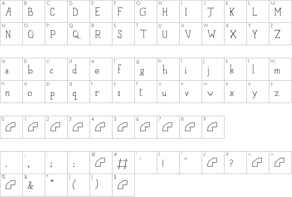 Whiteboard Venetian font character map preview
