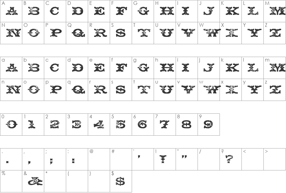 Whitecross WF font character map preview
