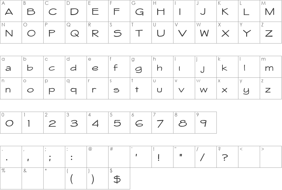 Whitehall font character map preview