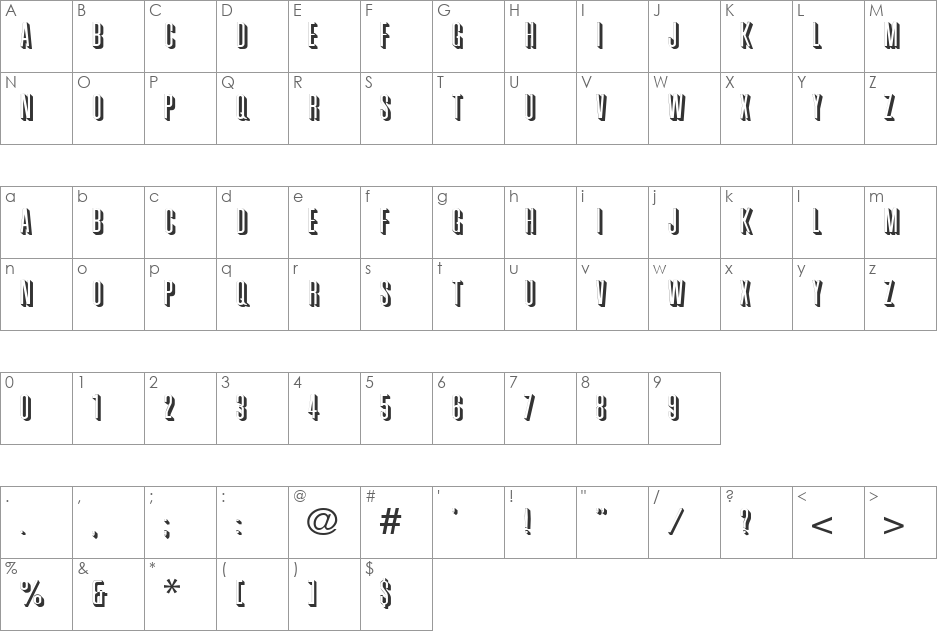 Whiteshade font character map preview
