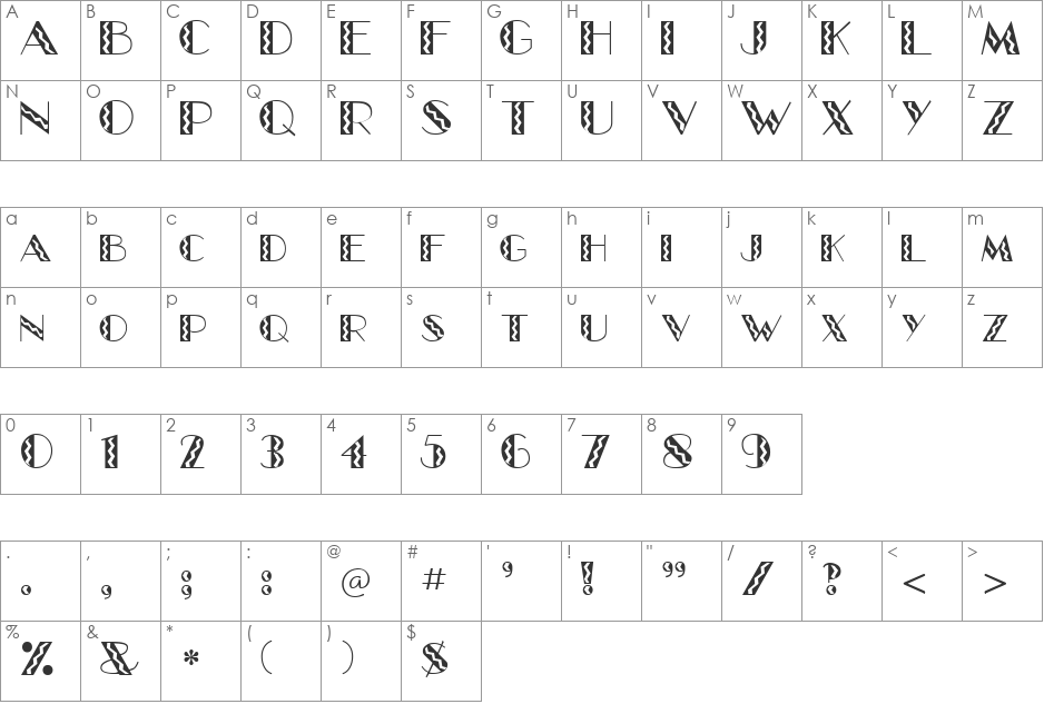 Whitesnake font character map preview