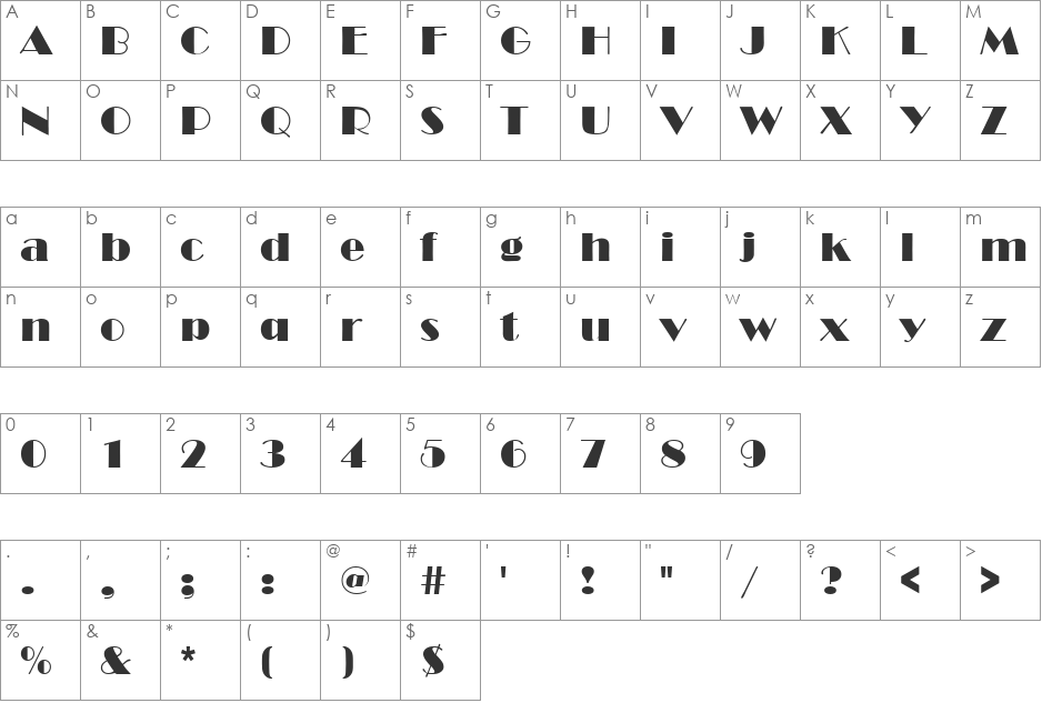 WHITEWAY font character map preview