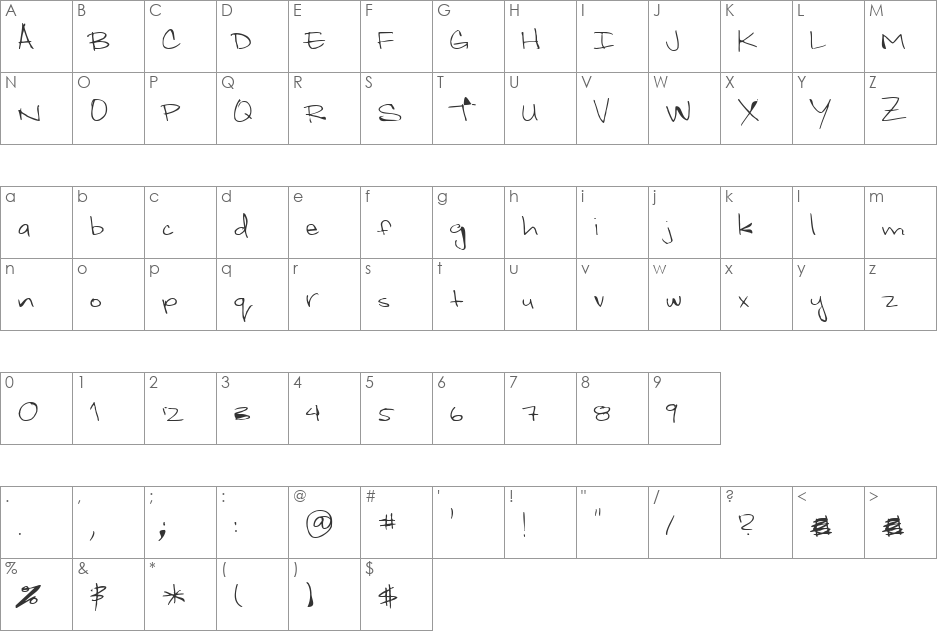 WhiteyFord font character map preview