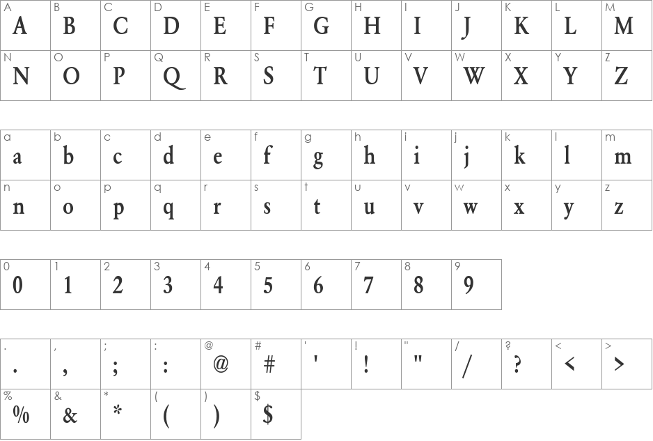 WhittiedMediumE font character map preview