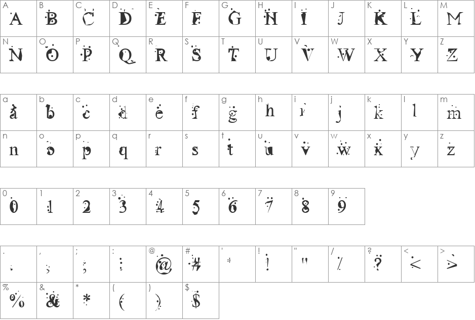 Whiz Kee font character map preview
