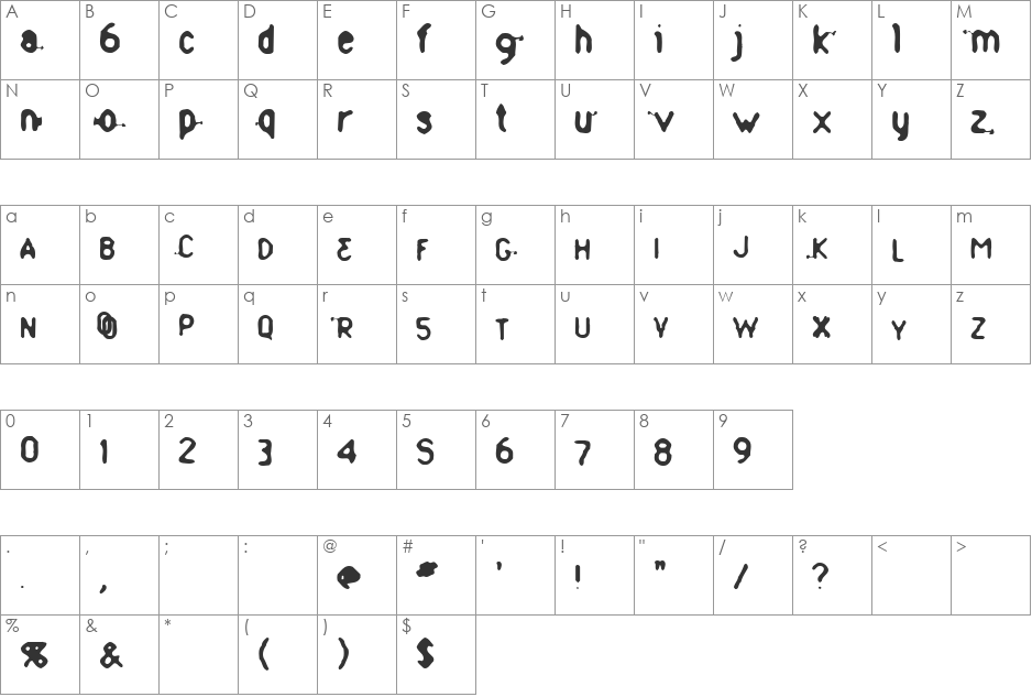 Whorn font character map preview