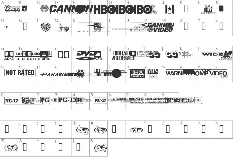 WHV font character map preview