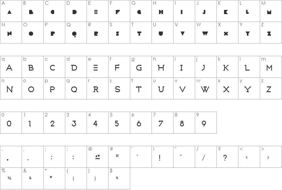 Wicked font character map preview