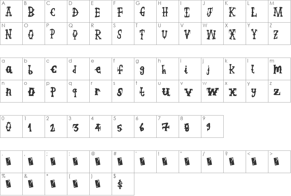 WickedCockney font character map preview