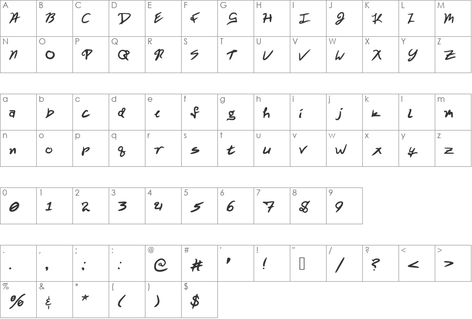 WickedPissah font character map preview