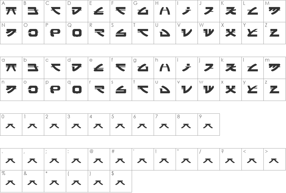 widznipp 1 font character map preview